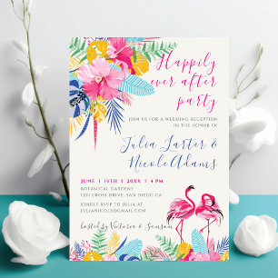 Invitation Réception de mariage tropical sauvage rose Navy