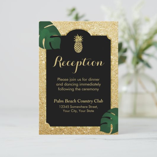 Invitation Réception de mariage Tropicale Glitter Pinéapple O (Debout devant)