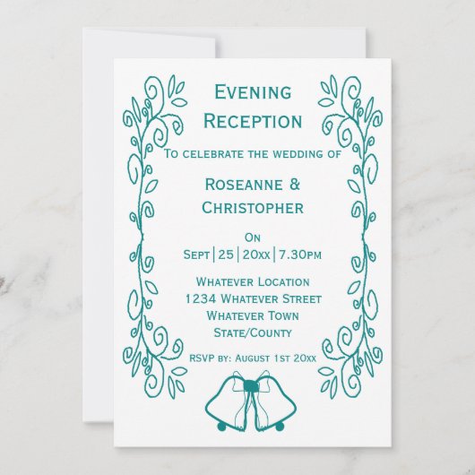 Invitation Réception de mariage turquoise Bells Scrollwork (Devant)