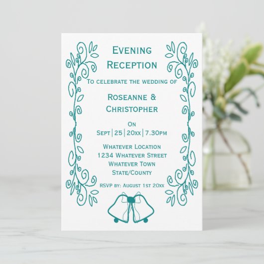 Invitation Réception de mariage turquoise Bells Scrollwork (Debout devant)