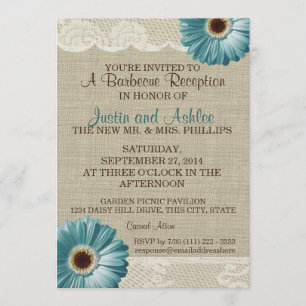 Invitation Réception de mariage turquoise Daisy et Burlap BBQ