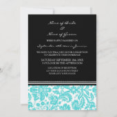 Invitation Réception De Mariage Uniquement Aqua Black Damask (Dos)