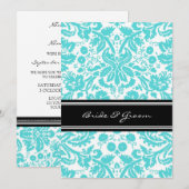 Invitation Réception De Mariage Uniquement Aqua Black Damask (Devant / Derrière)