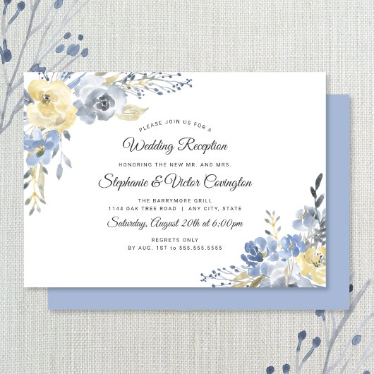 Invitation Réception de mariage uniquement avec des fleurs bl