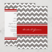 Invitation Réception De Mariage Uniquement Chevron Rouge Gris (Devant / Derrière)