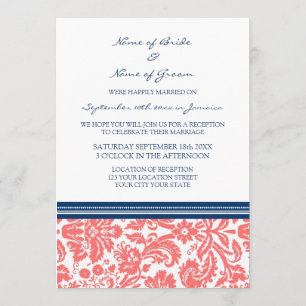 Invitation Réception De Mariage Uniquement Corail Bleu Damas