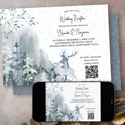 Invitation Réception de mariage uniquement en forêt enneigée 