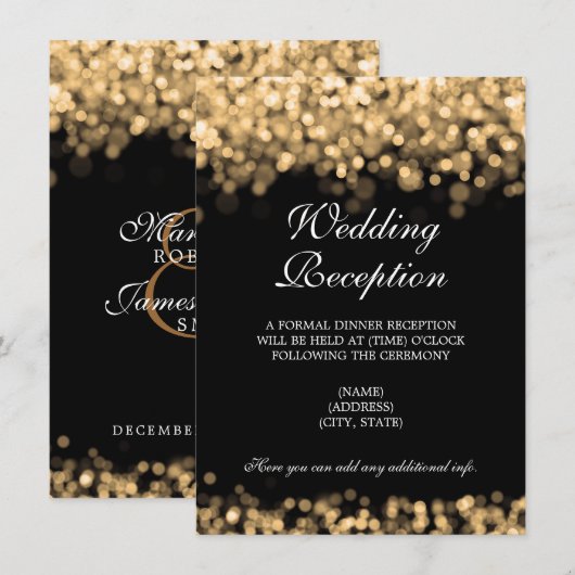 Invitation Réception de mariage uniquement lumières dorées (Devant / Derrière)
