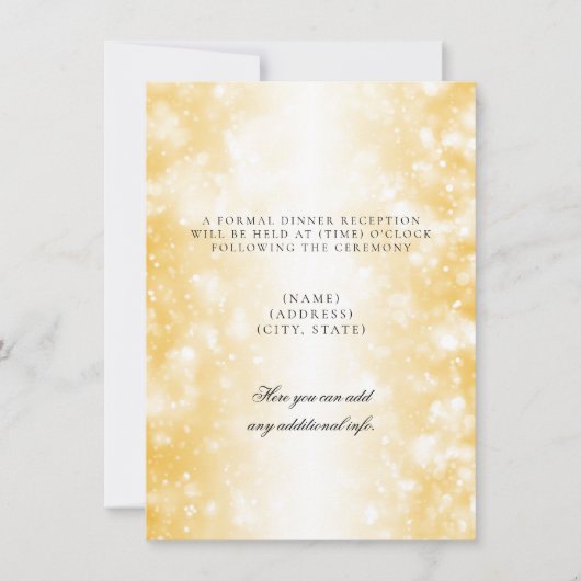 Invitation Réception de mariage uniquement lumières dorées sc (Devant)