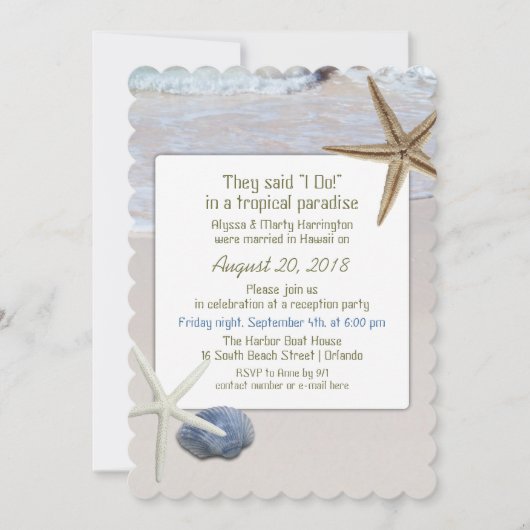 Invitation Réception de mariage uniquement Ocean Beach Starfi (Devant)