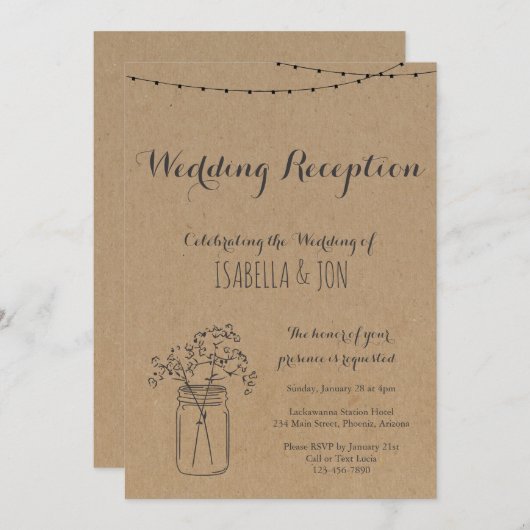 Invitation Réception de mariage uniquement | Papier Rustique  (Devant / Derrière)