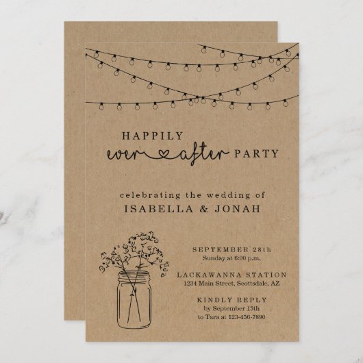 Invitation Réception de mariage uniquement | Rustic Mason Jar (Devant / Derrière)