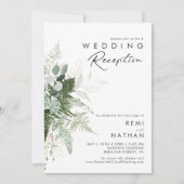 Invitation Réception de mariage verdoyante et feuille d'or (Devant)