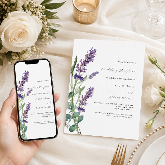 Invitation Réception de mariage verdure lavande violette