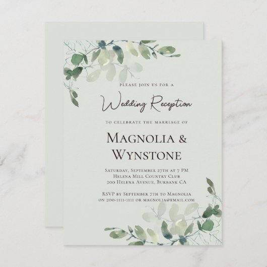 Invitation Réception De Mariage Vert Eucalyptus Sage (Devant / Derrière)