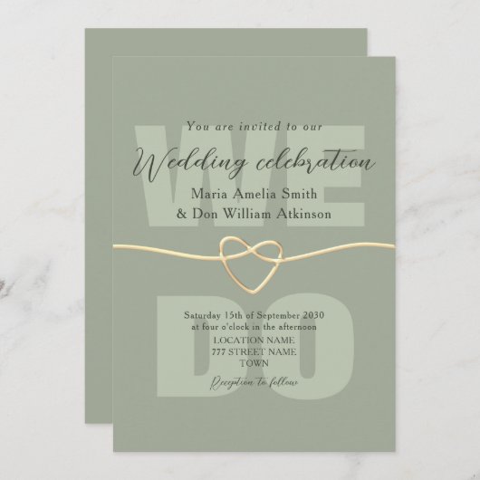 Invitation Réception De Mariage Vert Sage Moderne (Devant / Derrière)