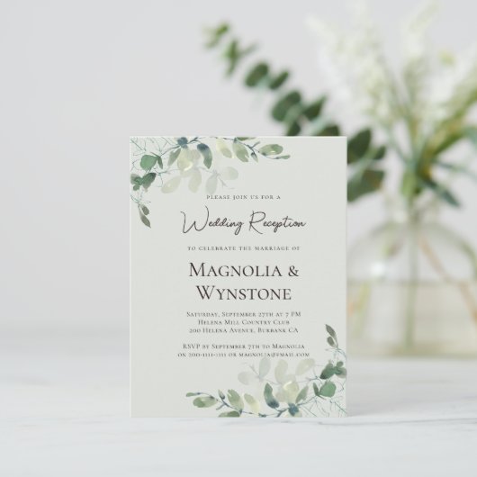 Invitation Réception de mariage vert sauge eucalyptus (Debout devant)