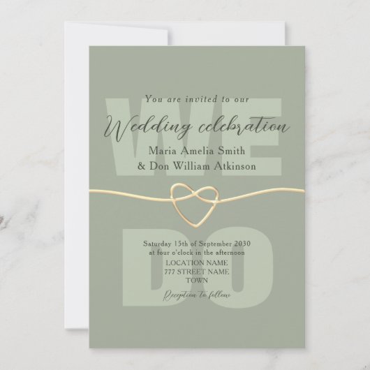 Invitation Réception de mariage Vert Sauge Moderne (Devant)