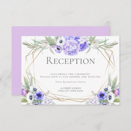 Invitation Réception de mariage | Violet Anémonique Bouquet f (Devant / Derrière)
