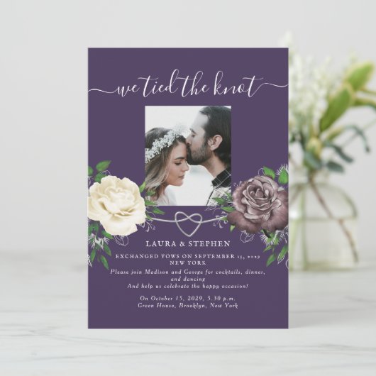 Invitation Réception de mariage violet bohème (Debout devant)