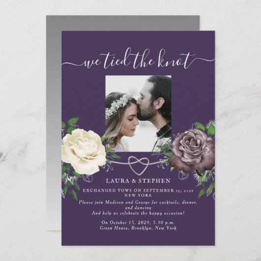 Invitation Réception de mariage violet bohème (Devant / Derrière)