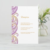 Invitation Réception de mariage violet et or indien Paisley (Debout devant)