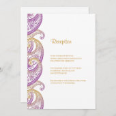 Invitation Réception de mariage violet et or indien Paisley (Devant / Derrière)