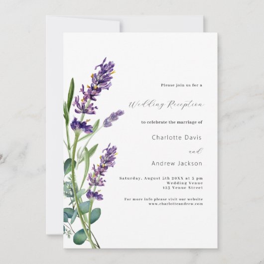 Invitation Réception de mariage violet Lavender (Devant)