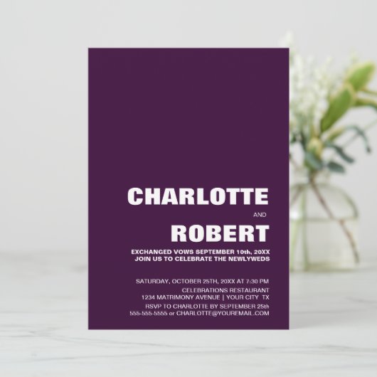 Invitation Réception de mariage violet moderne (Debout devant)