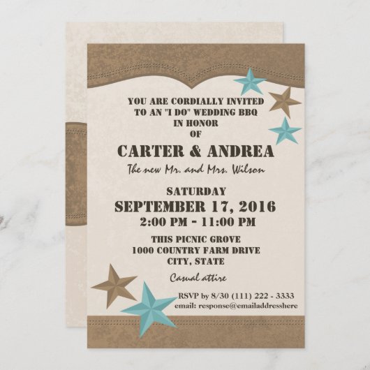Invitation Réception de mariage Western BBQ (Devant / Derrière)