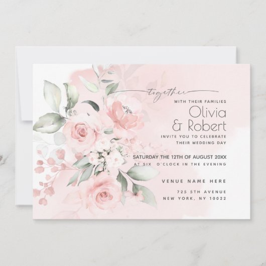 Invitation Réception de mariage | Wispy Roses de chalet rose (Devant)