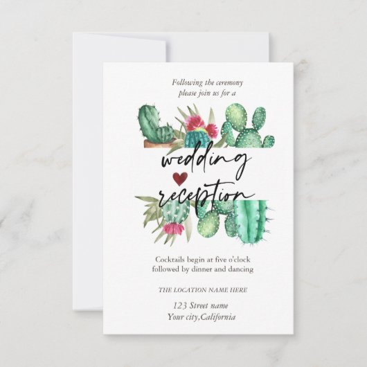 Invitation Réception de points de cactus à l'aquarelle (Devant)