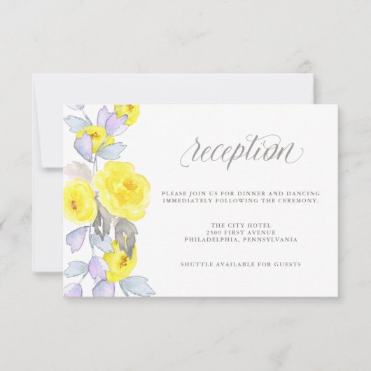 Invitation Réception de roses aquarelles jaunes violettes et (Devant)