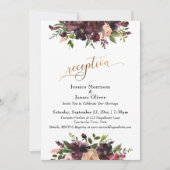 Invitation Réception de style script doré floral bordeaux rou (Devant)