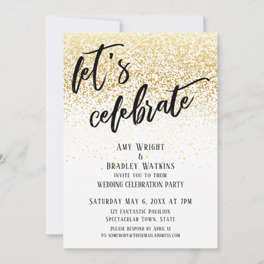 Invitation Réception décontractée avec confettis dorés pour c (Devant)