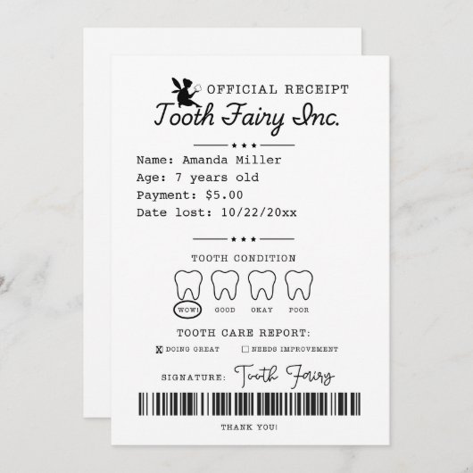 Invitation Réception des dents de lait imprimable (Devant / Derrière)