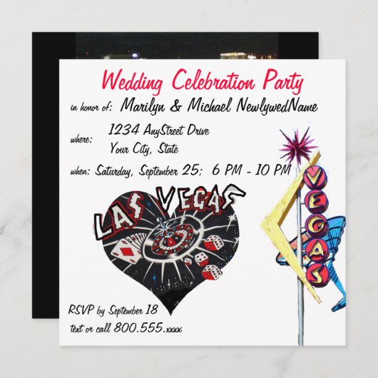 Invitation Réception des nouveaux mariés à Las Vegas (Devant / Derrière)