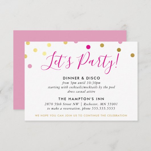 Invitation RÉCEPTION DES PARTIES INFO glam confetti tache or (Devant / Derrière)