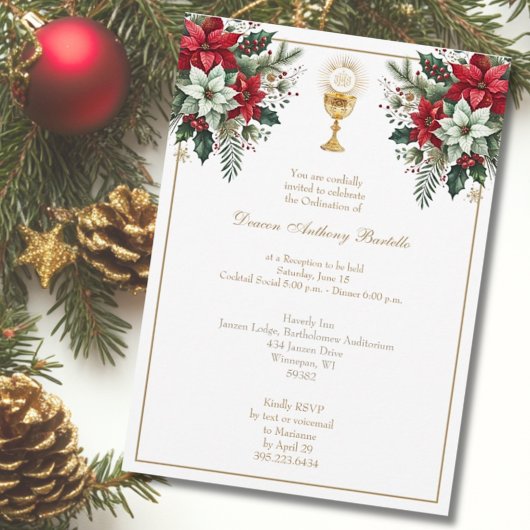 Invitation Réception d'Ordination du prêtre de diacre Floral