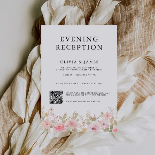 Invitation Réception du soir rose avec code QR rsvp