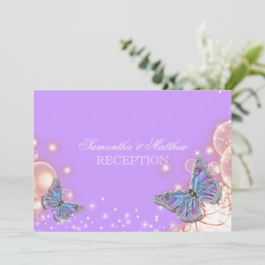 Invitation Réception d'un mariage de papillons violets (Debout devant)