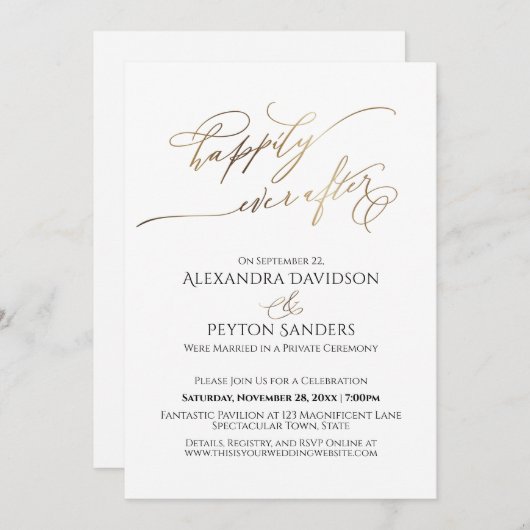 Invitation Réception élégante écriture dorée pour une vie heu (Devant / Derrière)