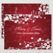 Invitation Réception Élégante Fleur de Cerisier Rouge (Devant / Derrière)