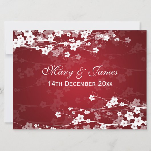 Invitation Réception Élégante Fleur de Cerisier Rouge (Devant)