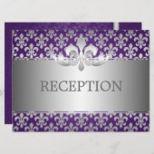 Invitation Réception Élégante Fleur De Lis Violet (Devant / Derrière)