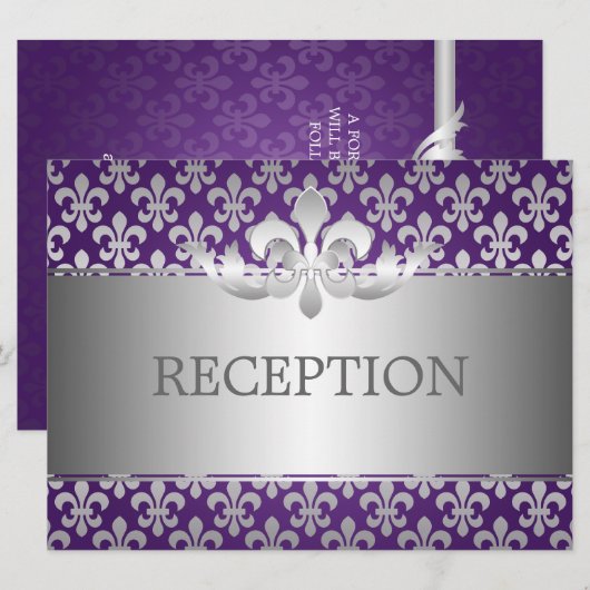 Invitation Réception Élégante Fleur De Lis Violet (Devant / Derrière)