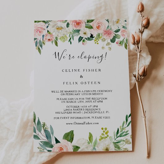 Invitation Réception Élégante Floral Elopement