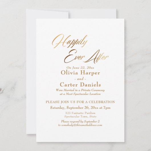 Invitation Réception élégante "Heureux pour toujours" en écri (Devant)