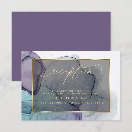 Invitation Réception élégante sarcelle prune pourpre fumée  (Devant / Derrière)