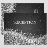 Invitation Réception Élégante Vague Étincelante Noire (Devant / Derrière)